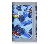 JONYEE Kids Wallet for Boys Ages 4-18, Novelty Trifold Wallet with Key Chain and Zipper Coin Pocket for Teens Children Girls Toddler, Canvas Wallet for Outdoors Sports Birthday Gifts, KT2-VROOM,