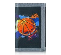 JONYEE Kids Wallet for Boys Ages 4-18, Novelty Trifold Wallet with Key Chain and Zipper Coin Pocket for Teens Children Girls Toddler, Canvas Wallet for Outdoors Sports Birthday Gifts, KT6-Basketball