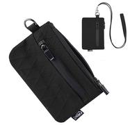 JONYEE Small Wallet with 2 Invisible Zipper Pockets&Lanyard&Keychain Water Resistant ID Case Card Holder Coin Purse Badge Pouch for Boys Girls Women Men Travel Sports Outdoor - Black