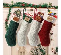 JONZIN Personalised Christmas Stockings - Custom Embroidered Knitted Xmas Stockings with Names, 18” Large Fireplace Hanging Decoration, Festive (3, Leather)
