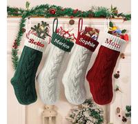 JONZIN Personalised Christmas Stockings - Custom Embroidered Knitted Xmas Stockings with Names, 18” Large Fireplace Hanging Decoration, Festive (4, knitting)