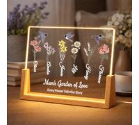 JONZIN Personalised Mother's Day Gifts from Daughter Son-Custom Mum Photo Frame with Multiple Photos,Acrylic Plaque Night Light, Ideas for Mummy Birthday Christmas Thanksgiving (Birth Flower)
