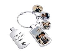 JONZIN Personalised Photo Keyring Printed Text Engraved Keepsakes Keyring Custom Keyring Quality Gifts for Women, Men, Dad, Mom, Couple, Birthday, Christmas, Valentine's Day Gifts (B-silver 4picture)