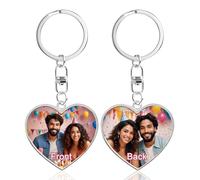 JONZIN Personalised Photo Keyring Printed Text Engraved Keepsakes Keyring Custom Keyring Quality Gifts for Women, Men, Dad, Mom, Couple, Birthday, Christmas, Valentine's Day Gifts (A-silver Heart)