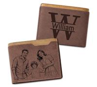 JONZIN Personalised Wallets for Men, Personalised Fathers Day Gift, Custom Engraved Name & Photo Wallet, Presents for Husband Dad Grandpa (Dark Brown - Letters)