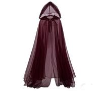 JOO-JOOG Halloween Hooded Cloak, Full Length Tulle Cape, (Wine Red, Free size (1.5 meters long))