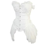 JOO-JOOG Victorian Gothic Corset Top With Tulle Skirt Sexy Bustier with Lace Trim (UK, Alpha, M, Regular, Regular, White)