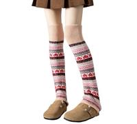 JOO-JOOG Winter Leg Warmers For Women, Fair Isle Pattern Knit Socks, Women's Striped Ethnic Knitting Wool Footless, Knee High Boot Cuff Cover Socks for Christmas (Pink, One size)