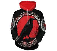 joo meryer Men's Viking Totem 3D Print Long Sleeve Hoodies Pullover Sweatshirt, Black Red Raven, XXL