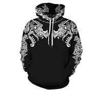 joo meryer Men's Viking Totem 3D Print Long Sleeve Hoodies Pullover Sweatshirt, Dragon Totem, XL