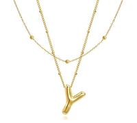 Joo&Rind Bubble Letter Necklace Gold Necklaces for Women, Initial Pendant Necklaces with Ballon Charms, Dainty Layered Stainless Steel Jewelry Gift, Stainless Steel, No Gemstone