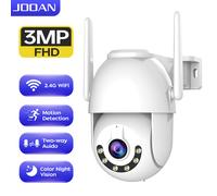 JOOAN 2K Outdoor Security Camera LAN 2.4G WiFi 360°PTZ Cam for Home Surveillance IP66 Waterproof Motion Detect & Alert Sound Alarms Color Night 24/7 Record Cloud/8-256G Card Storage Auto Tracking