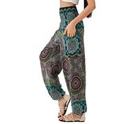 Joob Joob Women's Flowy Boho Pants - Loose Yoga Harem Joggers - Casual Bohemian Hippie Palazzo Lounge Comfy Elephant Pajama, Aqua, Large-X-Large