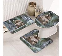 JOOCAR 3PCS/Set Bathroon Non Slip Pedestal Rug+Lid Toilet Cover+Bath Mat, Funny Elephant Water Spray Happy Animal Soft and Beautiful Home Decor Bath Rug