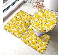 JOOCAR 3PCS/Set Bathroon Non Slip Pedestal Rug+Lid Toilet Cover+Bath Mat, Yellow Rubber Duck with Red Mouth Soft and Beautiful Home Decor Bath Rug