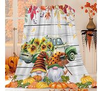 JOOCAR Autumn Flannel Throw Blanket - 100x125 cm, Farmhouse Sunflower Truck Pumpkin Harvest Funny Gnome Cozy and Soft Plush Warm Blankets for Bed Couch Living Room Sofa Chair