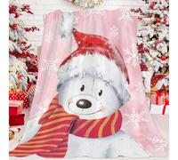 JOOCAR Christmas Bear Throw Blanket Polar Bear Pink Blanket Winter Festival Gift Cozy Soft Lightweight Flannel Plush Blankets for Bed Couch Living Room Sofa Chair,50x60 Inch
