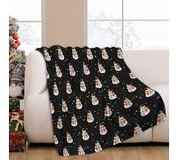 JOOCAR Christmas Snowman Throw Blanket Winter Black Happy New Year Blanket Cozy Soft Lightweight Flannel Plush Blankets for Bed Couch Living Room Sofa Chair,60x80 Inch
