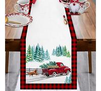 JOOCAR Christmas Table Runner 13x72 Inch, Farmhosue Red Truck Merry Christmas Table Runner Tabletop Collection for Christmas Winter Holiday Kitchen Dining Table Decoration for Home Party