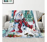 JOOCAR Christmas Throw Blanket Holiday Christmas Eve Snowman and Animals Fannel Blanket Winter Nature Soft Plush Warm Throw Blanket for Bed Couch Living Room Sofa Chair(60" x 80")