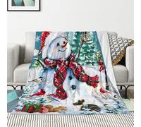 JOOCAR Christmas Throw Blanket Holiday Christmas Eve Snowman and Animals Fannel Blanket Winter Nature Soft Plush Warm Throw Blanket for Bed Couch Living Room Sofa Chair(40" x 50")