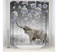 JOOCAR Design Shower Curtain, Animal Elephant Blow Bubbles Dream Colorful Print, Waterproof Cloth Fabric Bathroom Decor Set with Hooks
