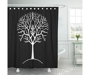 JOOCAR Design Shower Curtain, Autumn Tree Silhouette Black and White Gondor Lord of The Ring Branches Drawing, Waterproof Cloth Fabric Bathroom Decor Set with Hooks