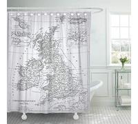 JOOCAR Design Shower Curtain, England Engraving Map from The Complete Encyclopedia of Containing, Waterproof Cloth Fabric Bathroom Decor Set with Hooks