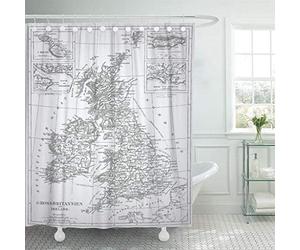 JOOCAR Design Shower Curtain, England Engraving Map from The Complete Encyclopedia of Containing, Waterproof Cloth Fabric Bathroom Decor Set with Hooks
