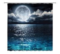 JOOCAR Design Shower Curtain, Fantasy Moon Beautiful Sea Clouds Planet Star Sky Dreamy Night Scene Black Red, Waterproof Cloth Fabric Bathroom Decor Set with Hooks