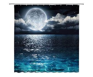 JOOCAR Design Shower Curtain, Fantasy Moon Beautiful Sea Clouds Planet Star Sky Dreamy Night Scene Black Red, Waterproof Cloth Fabric Bathroom Decor Set with Hooks