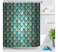 JOOCAR Design Shower Curtain, Mermaid Tail Scales Peacock Green, Waterproof Cloth Fabric Bathroom Decor Set with Hooks