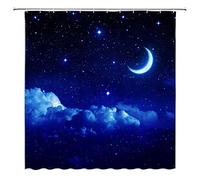 JOOCAR Design Shower Curtain, Moon Star Fantasy Night Sky Cloud Galaxy Romantic Starry Dark Blue Navy Black, Waterproof Cloth Fabric Bathroom Decor Set with Hooks