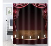 JOOCAR Design Shower Curtain, Musical Theatre Classical Old Fashioned Theater Musical Performing Arts Maroon Brown White Waterproof Cloth Fabric Bathroom Decor Set with Hooks, 66x72 Inch