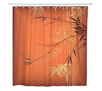 JOOCAR Design Shower Curtain, Orange Oriental Abstract Bamboo Chinese Flower Gold Tree Asia, Waterproof Cloth Fabric Bathroom Decor Set with Hooks