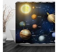 JOOCAR Design Shower Curtain, Planet Universe Galaxy Astronomy Outer Space Planets Milk Way Neptune Venus Mercury Sphere Solar System, Waterproof Cloth Fabric Bathroom Decor Set with Hooks