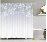 JOOCAR Design Shower Curtain, Winter Decorations Christmas Back with Snowflake Figures and Fairy Stars Lights Magic Design Silver, Waterproof Cloth Fabric Bathroom Decor Set with Hooks