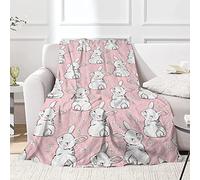 JOOCAR Easter Bunny Throw Blanket Spring White Smile Bunny and Flower Pink Blanket Cozy&Soft Plush Blankets for Bed Couch Living Room Sofa Chair,50x60 Inch