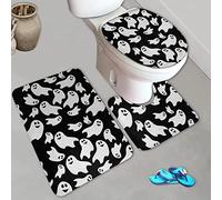 JOOCAR Fall Decor Halloween Abstract Spooky Ghost 3 Piece Bathroom Rug Set Halloween Bath Mats Set Fashion Toilet Contour Mat Lid Cover Non-Slip Bath Mat
