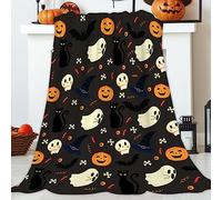 JOOCAR Flannel Throw Blanket - 100x125 cm, Halloween Pumpkin Ghost Black Bat Spooky Witch Hat Cats Cozy and Soft Plush Warm Blankets for Bed Couch Living Room Sofa Chair