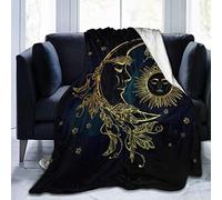 JOOCAR Flannel Throw Blanket Boho Gold Sun Moon Cozy and Soft Plush Warm Blankets for Bed Couch Living Room Sofa Chair(125 x 100cm)