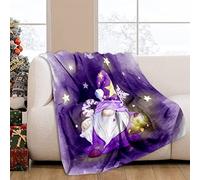 JOOCAR Flannel Throw Blanket Cartoon Sleepy Gnome Purple Cozy&Soft Plush Blankets for Bed Couch Living Room Sofa Chair, 60x80 Inch