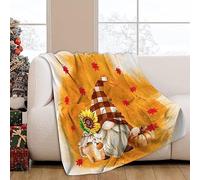 JOOCAR Flannel Throw Blanket Fall Maple Leaf Cartoon Autumn Gnome Orange Cozy Soft Plush Blankets for Bed Couch Living Room Sofa Chair, 50x60 Inch