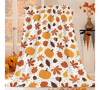 JOOCAR Flannel Throw Blanket Fall Pumpkin Autumn Leaves Cozy and Soft Plush Warm Blankets for Bed Couch Living Room Sofa Chair