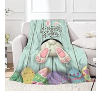 JOOCAR Flannel Throw Blanket Happy Easter Bunny Eggs Blanket Funny Cartoon Rabbits Cozy&Soft Plush Blankets for Bed Couch Living Room Sofa Chair 50x60 Inch