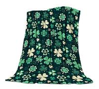 JOOCAR Flannel Throw Blanket Lucky Shamrocks Leaves Green Blanket Cozy&Soft Plush Blankets for Bed Couch Living Room Sofa Chair 60x80 Inch