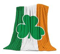 JOOCAR Flannel Throw Blanket St. Patrick's Day Irish Flag and Green Clover Blanket Shamrock Cozy and Soft Plush Warm Blankets for Bed Couch Living Room Sofa Chair 60x80 Inch