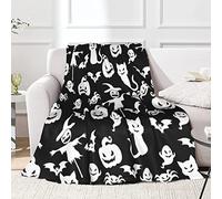 JOOCAR Halloween Flannel Throw Blanket - 60x80 Inch, Evil Party Cat Ghost Pumpkin Bat Spider Scarecrow Black and White Cozy and Soft Plush Warm Blankets for Bed Couch Living Room Sofa Chair