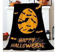 JOOCAR Happy Halloween Throw Blanket Evil Night Full Moon Bats and Webs Black Blanket Cozy Soft Lightweight Flannel Plush Blankets for Bed Couch Living Room Sofa Chair,50x60 Inch