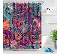JOOCAR Indian Bohemian Shower Curtain Mandala Print Colorful Paisley Pattern Peace Sign Curtains Tribal Shower Curtains for Bathroom Waterproof Fabric with 12 Hooks, 150x180 cm